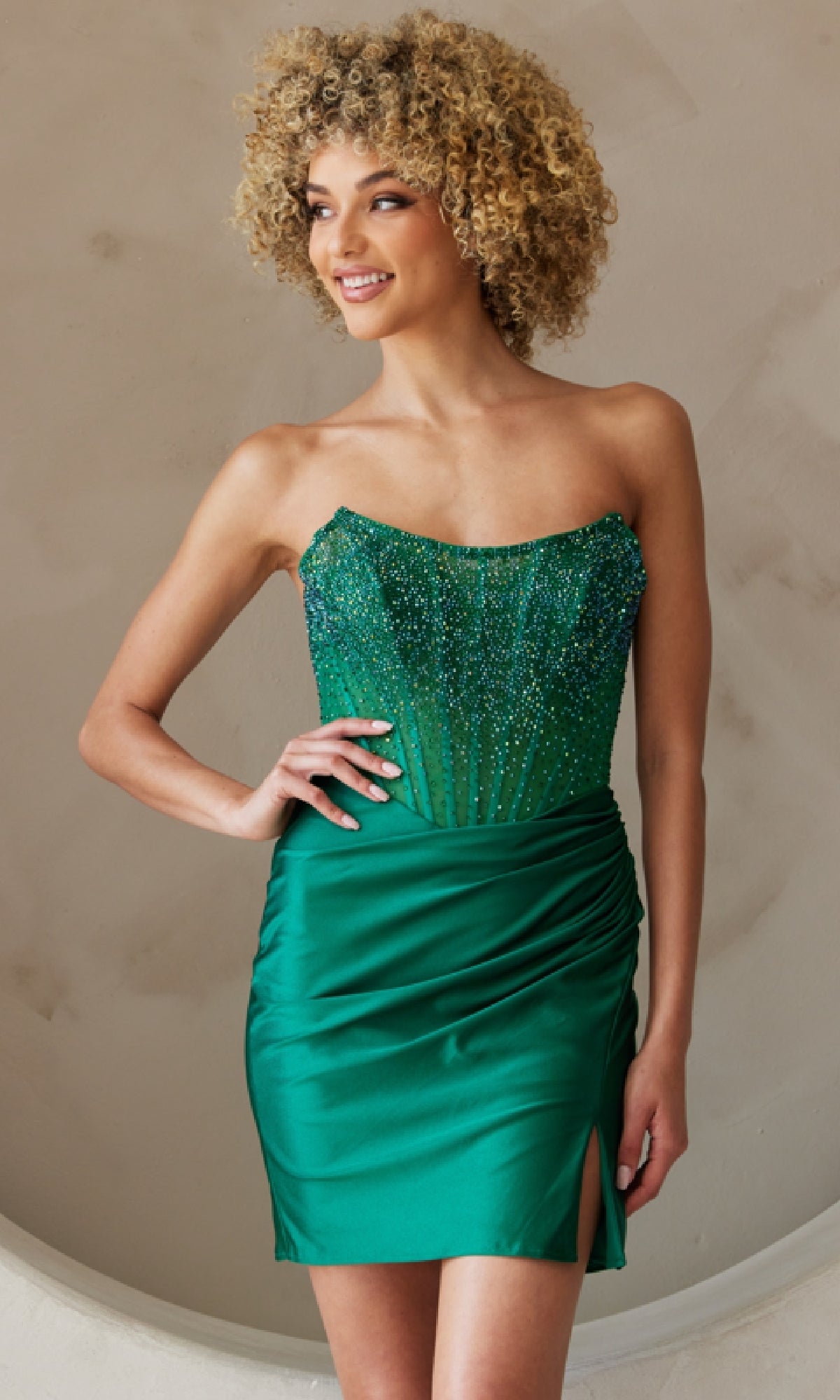 Emerald Green Short Homecoming Dress 3021S by Amelia Couture