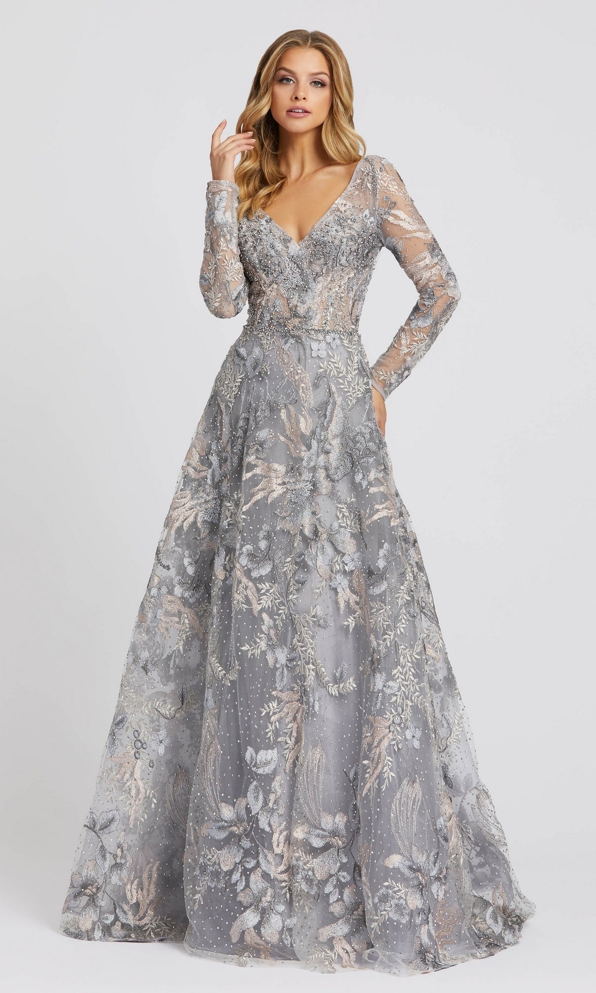 Grey Multi Mac Duggal Long Formal Dress 20214