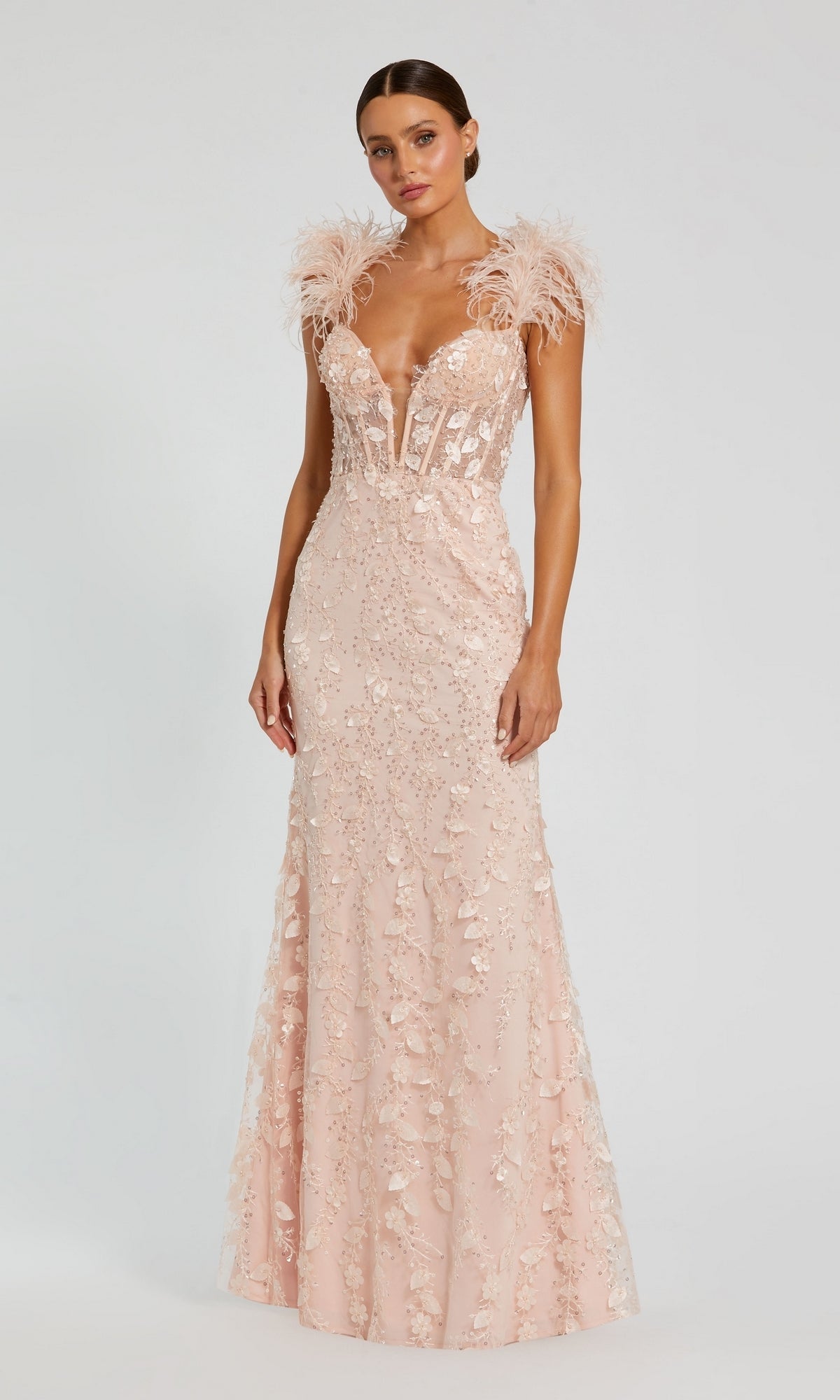 Peach Mac Duggal Long Formal Dress 20889