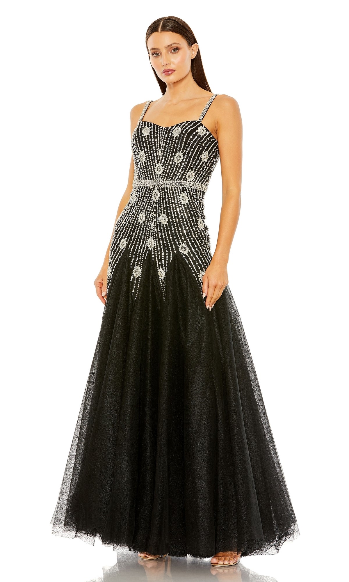 Black Silver Mac Duggal Long Formal Dress 2236