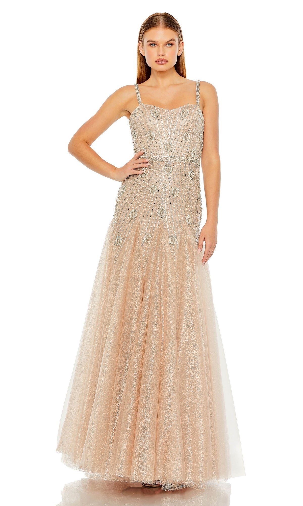 Nude Silver Mac Duggal Long Formal Dress 2236