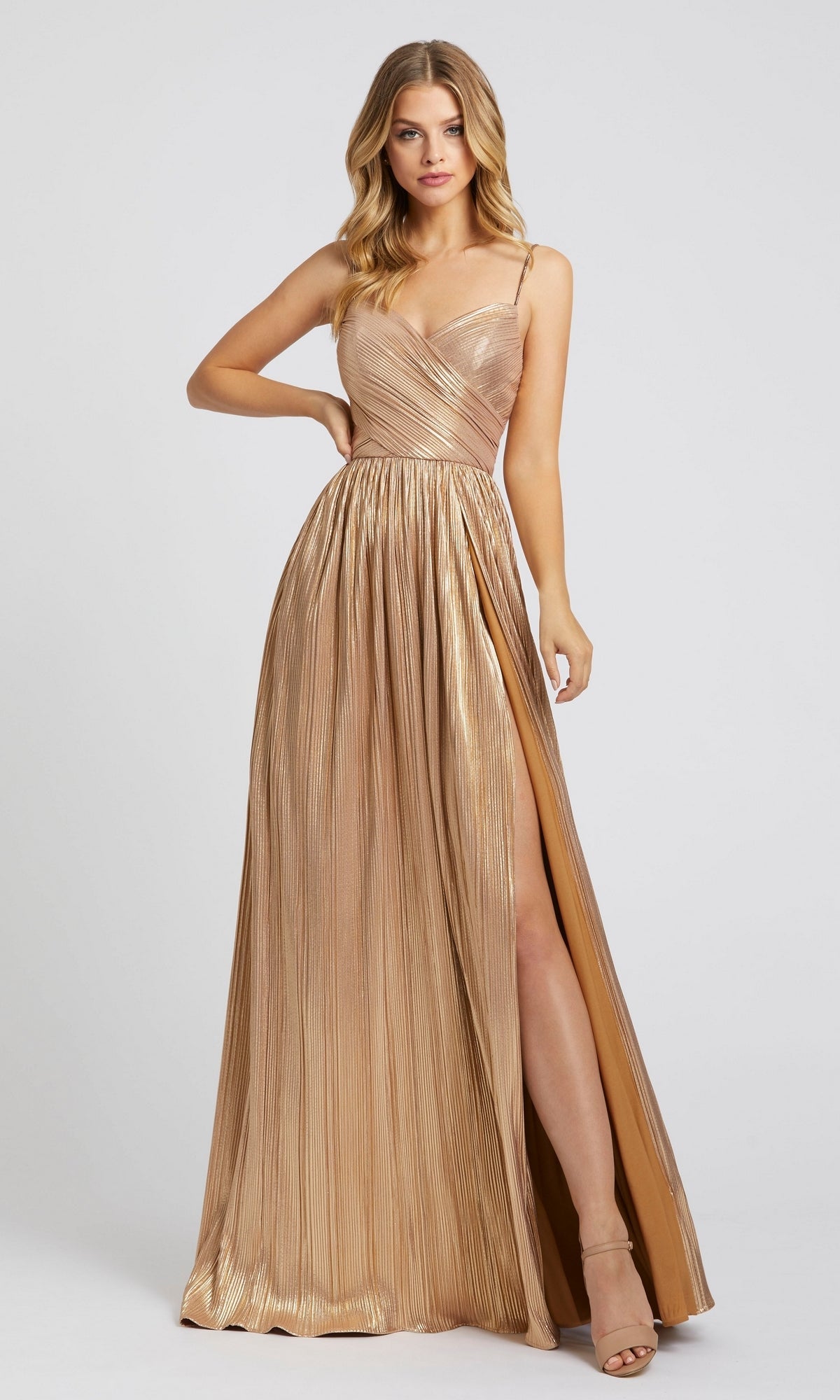 Gold Mac Duggal Long Formal Dress 26275