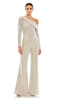 Nude Silver Mac Duggal Long Formal Jumpsuit 26596