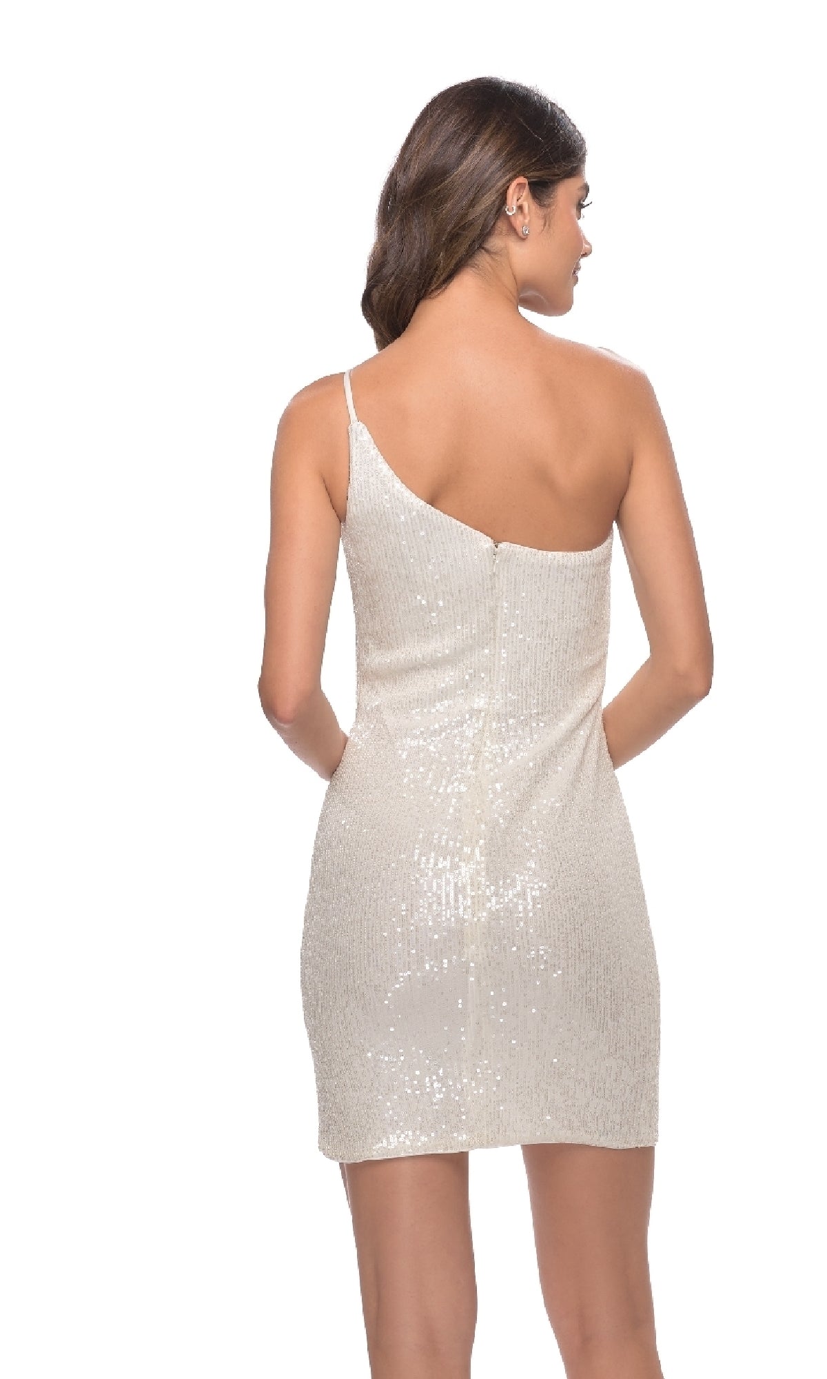  One-Shoulder La Femme Short Sequin Cocktail Dress