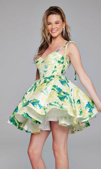 Green/Yellow Print Jovani Short Party Dress 39881