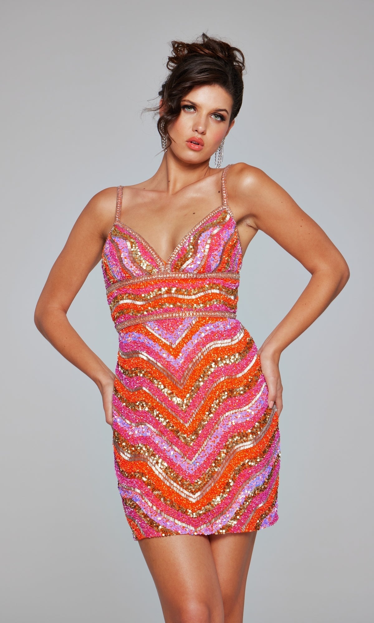 Orange/Multi Jovani Short Party Dress 39903