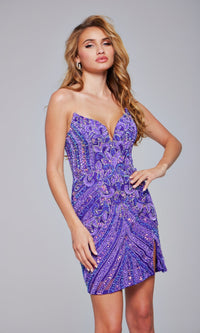 Purple/Multi Jovani Short Party Dress 40003