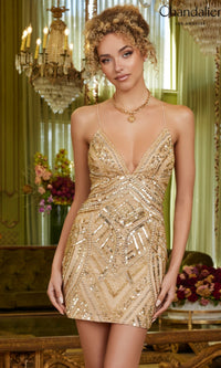 Gold Chandalier Short Party Dress 70045