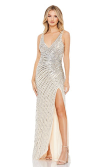 Nude Silver Mac Duggal Long Formal Dress 5372