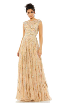 Beige Multi Mac Duggal Long Formal Dress 5445