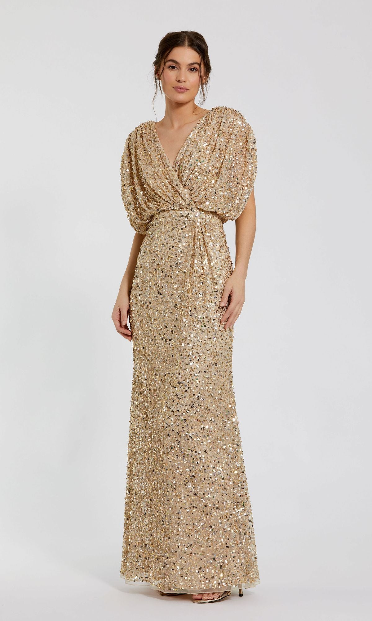 Nude Gold Mac Duggal Long Formal Dress 5640