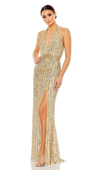 Gold Nude Mac Duggal Long Formal Dress 5759