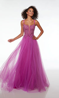 Neon Magenta Alyce Long Formal Dress 61513