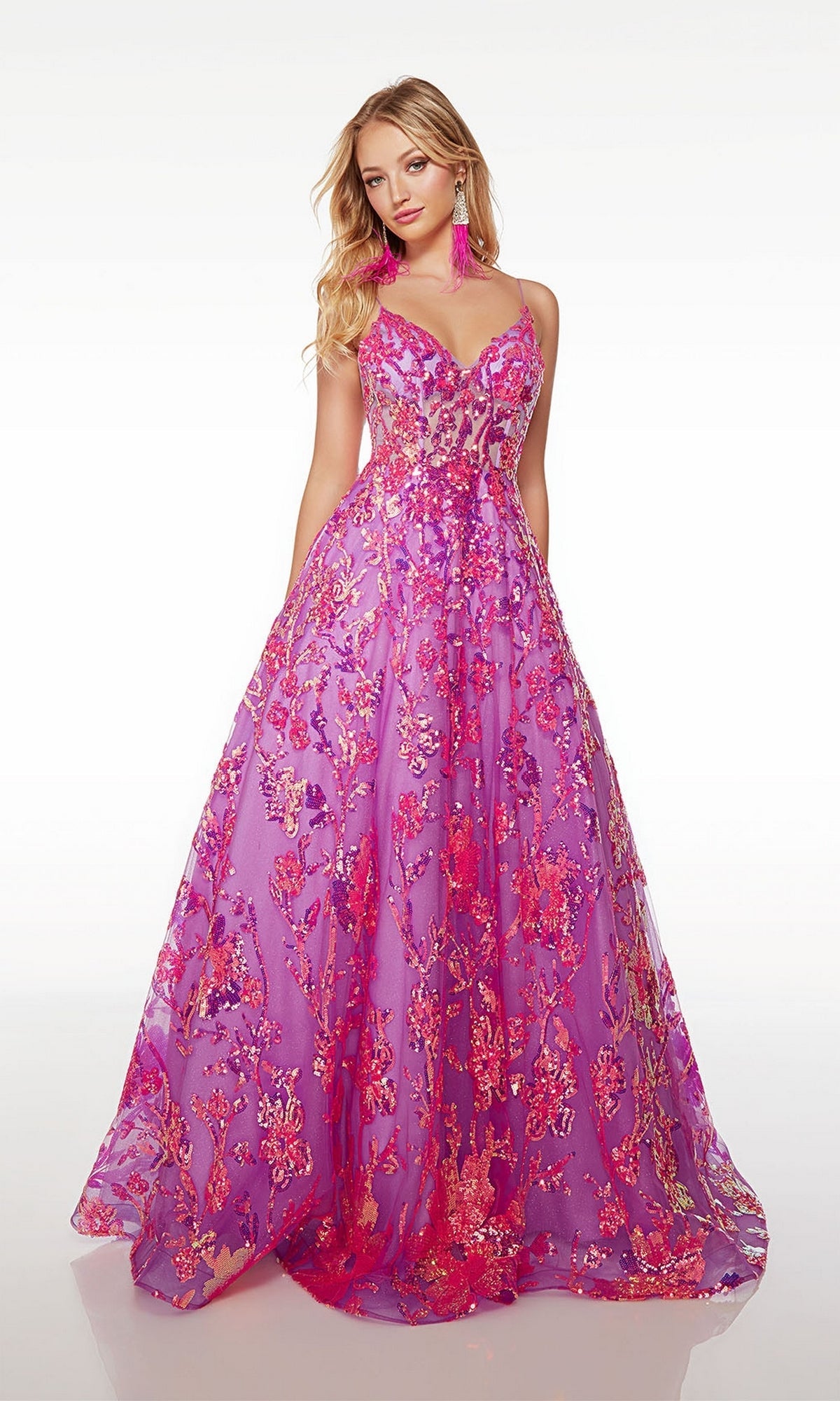 Neon Purple/Pink Alyce Long Formal Dress 61516