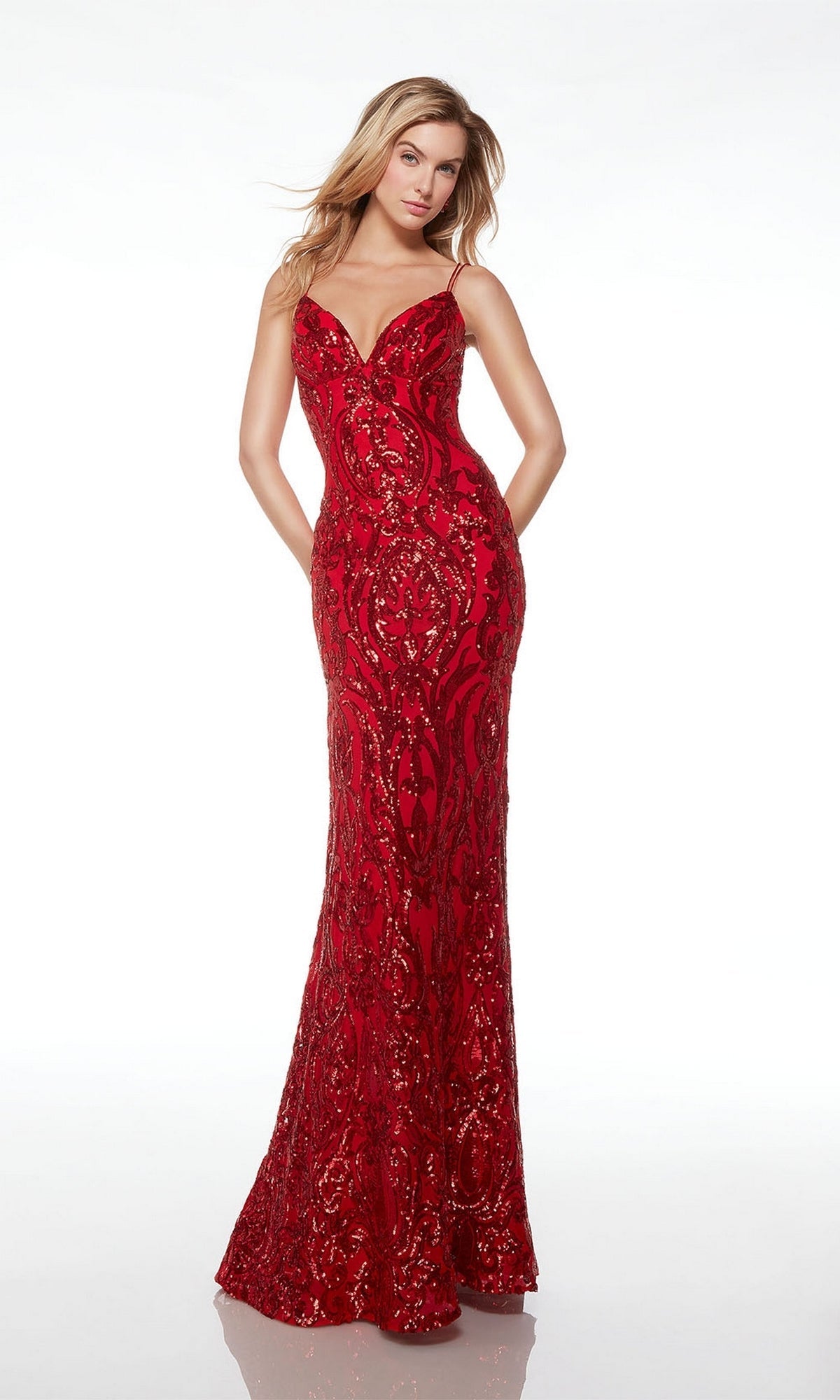 Red Alyce Long Formal Dress 61677