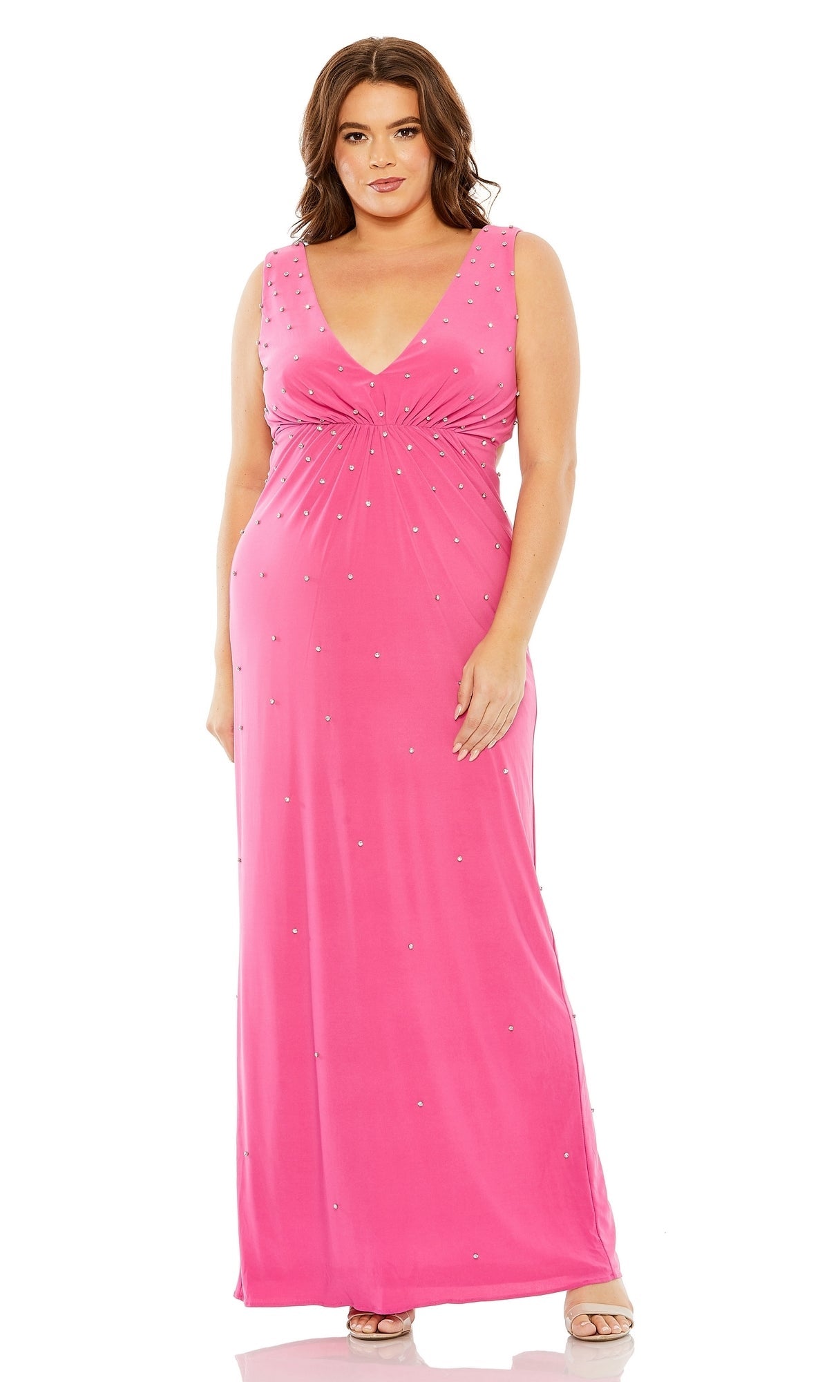 Hot Pink Mac Duggal Long Plus-Size Formal Dress 68353