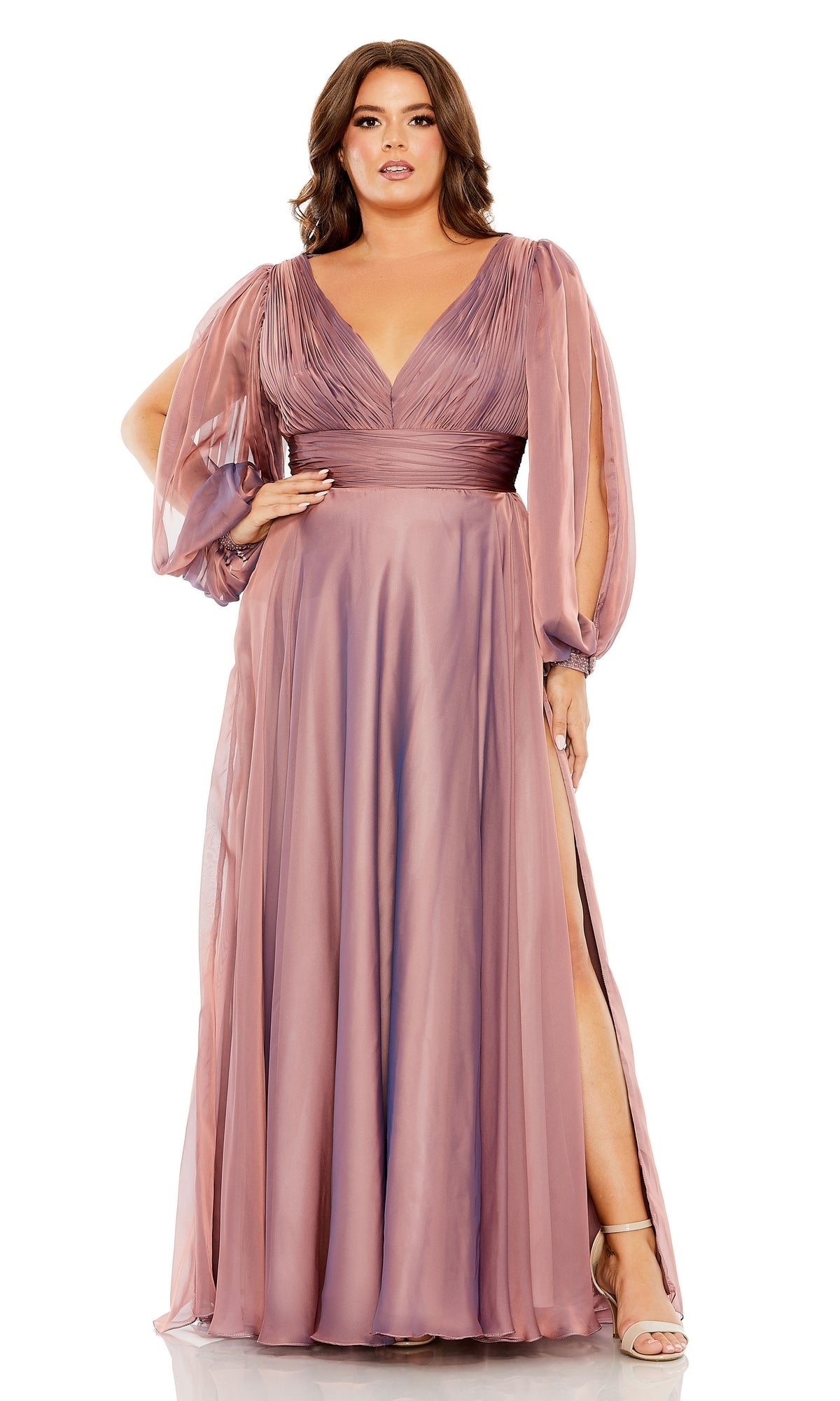 Antique Rose Mac Duggal Long Plus-Size Formal Dress 68431