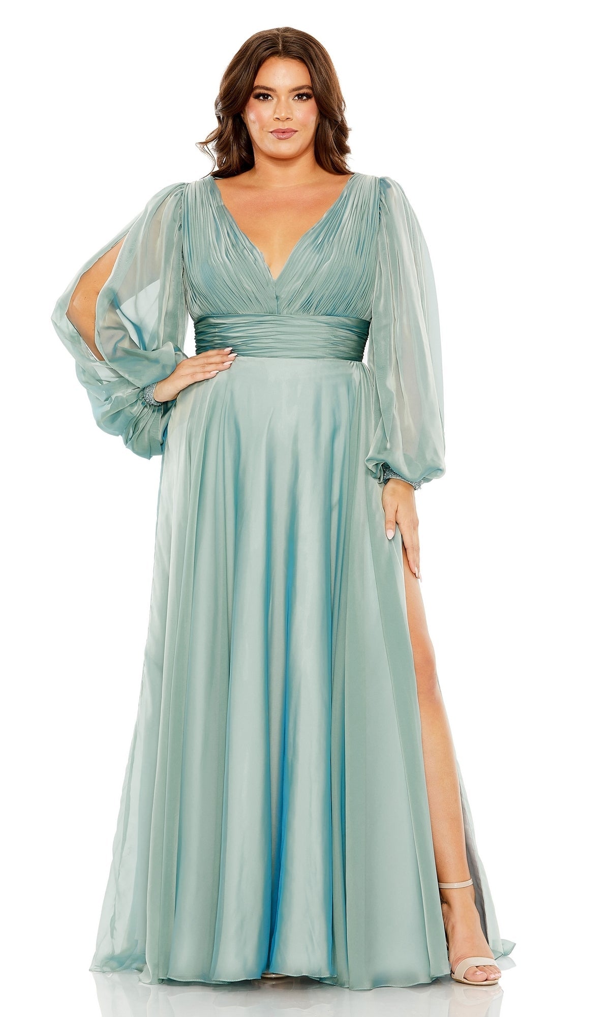 French Blue Mac Duggal Long Plus-Size Formal Dress 68431