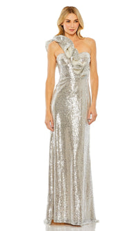 Nude Silver Mac Duggal Long Formal Dress 68513