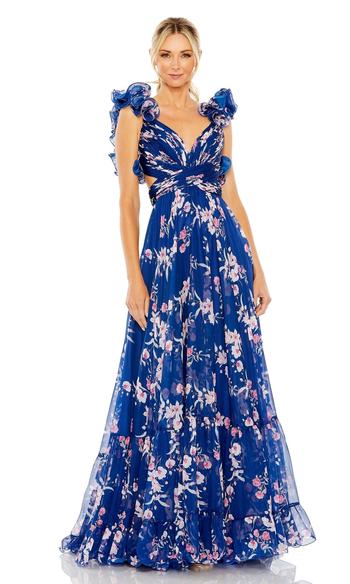 Blue Multi Mac Duggal Long Formal Dress 68520