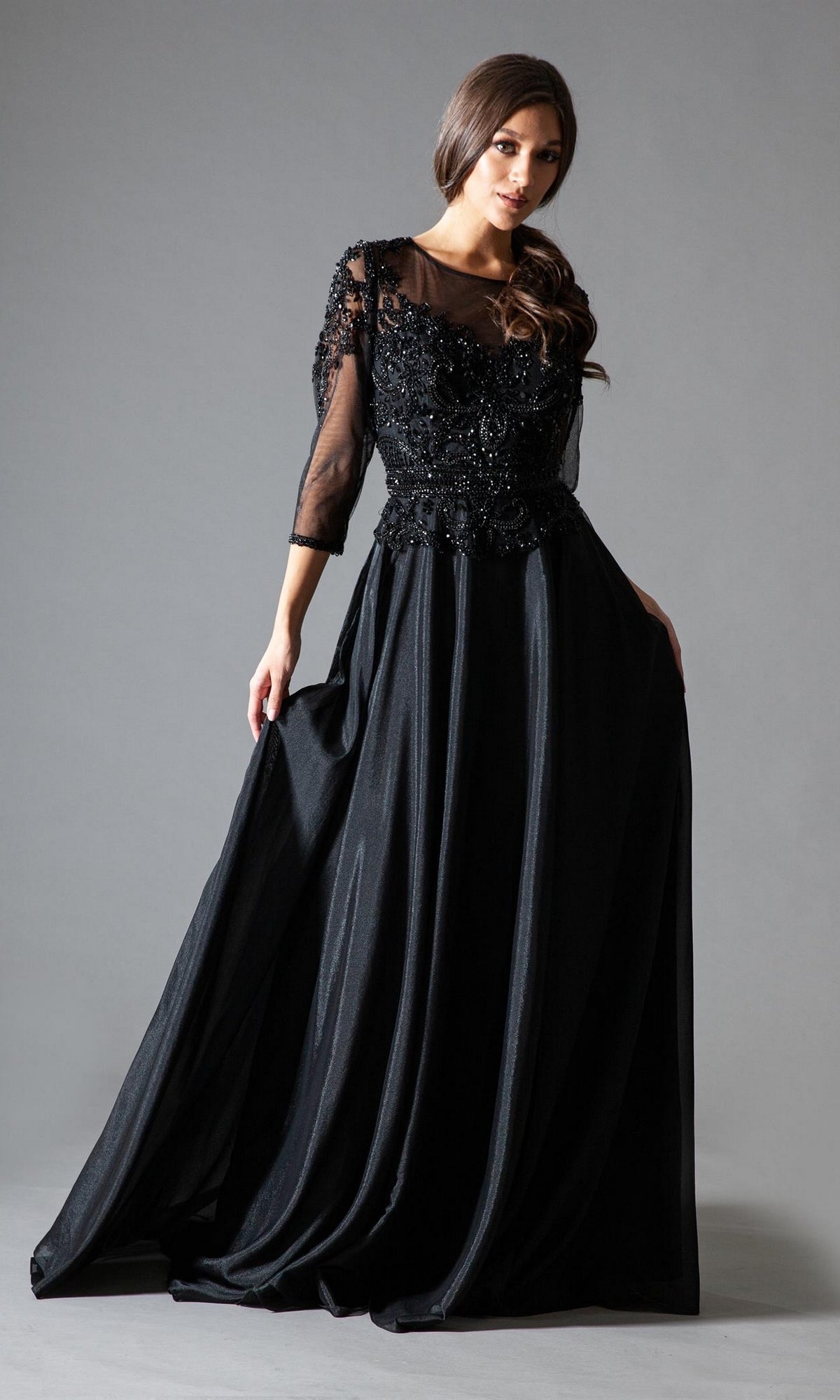 Black Amelia Couture Long Formal Dress 7041