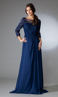 Navy Amelia Couture Long Formal Dress 7043