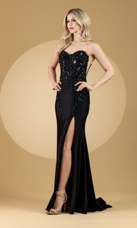 Black Amelia Couture Long Formal Dress 7052