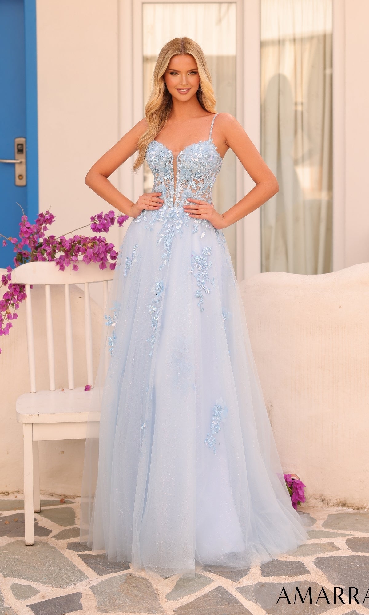 Light Blue Amarra Long Formal Dress 88086