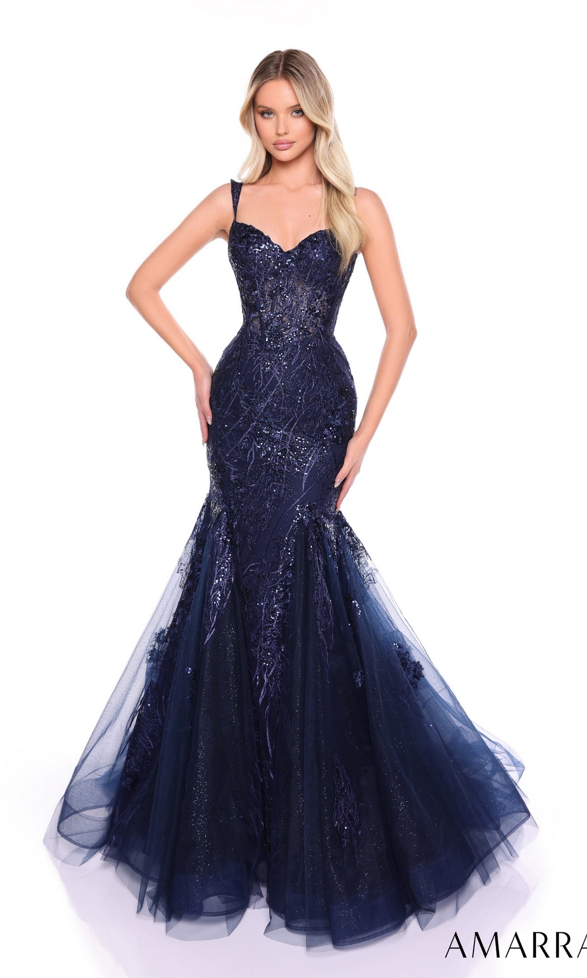 Navy Amarra Long Formal Dress 88132