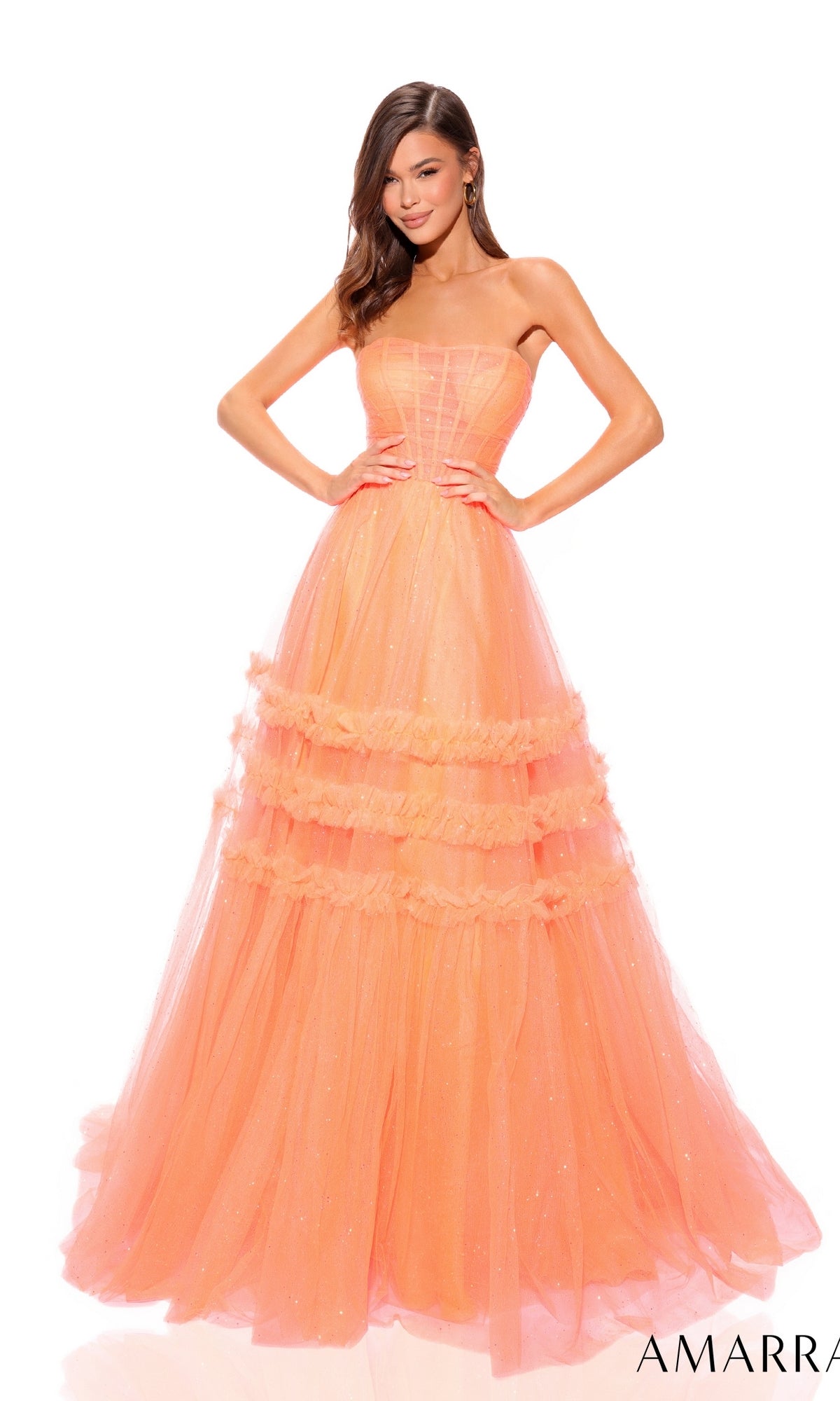 Neon Orange Amarra Long Formal Dress 88794