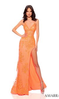 Neon Orange Amarra Long Formal Dress 88865