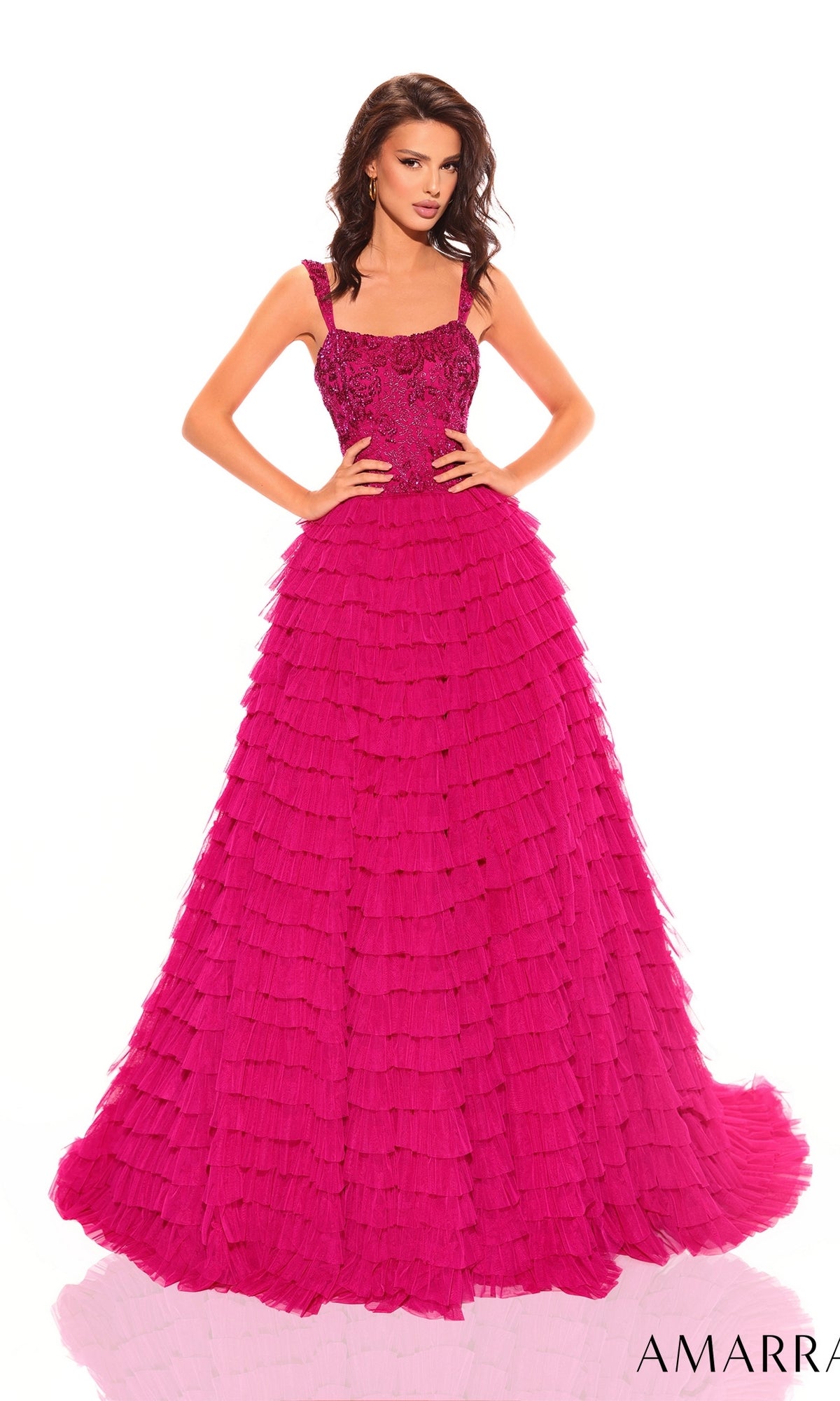 Bright Fuchsia Amarra Long Formal Dress 94026