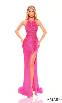 Neon Pink Amarra Long Formal Dress 94028