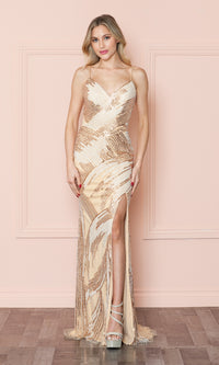 Gold/Silver PolyUSA Long Formal Dress 9436