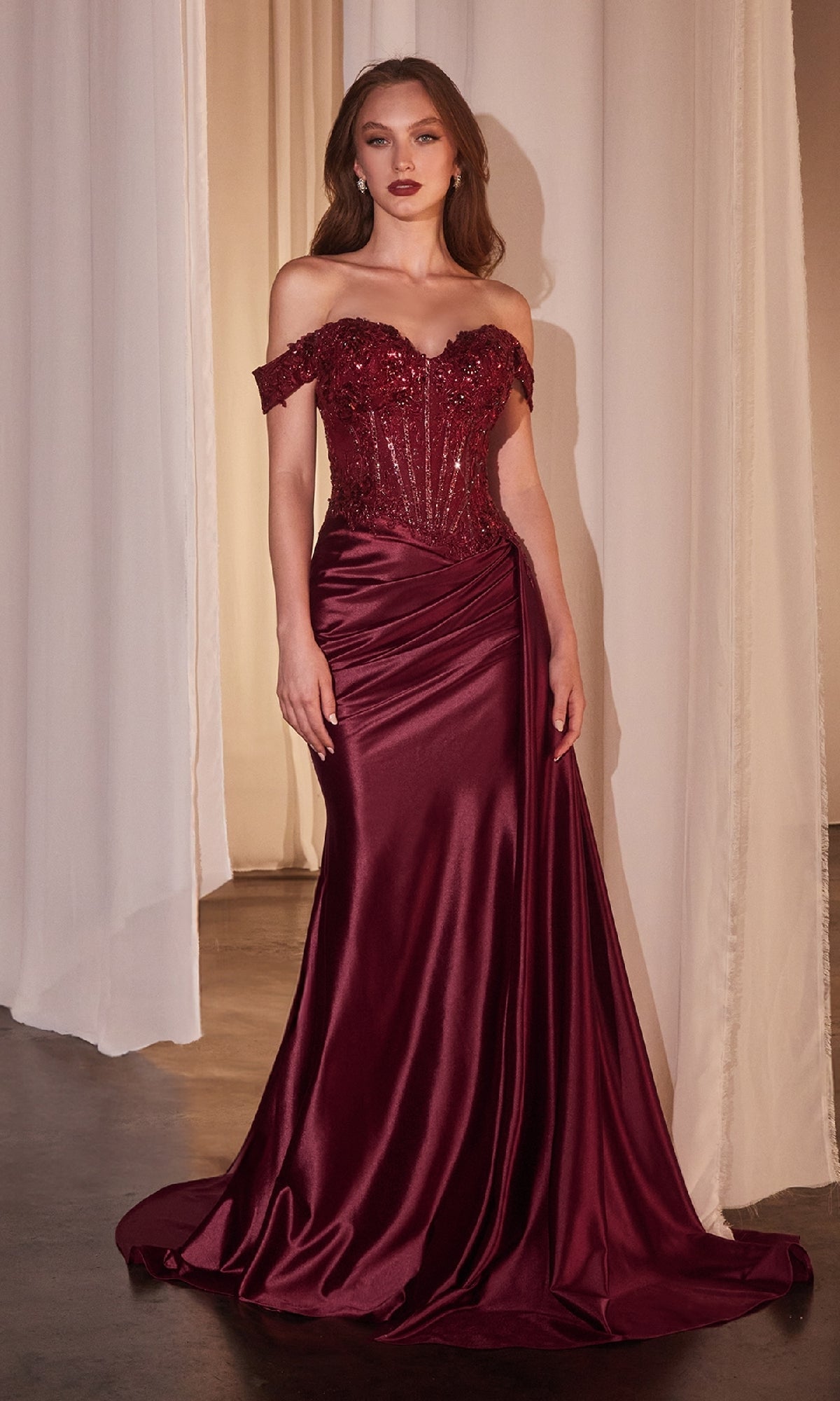 Burgundy Ladivine Long Formal Dress CD803