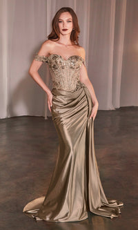 Mocha/Gold Ladivine Long Formal Dress CD803