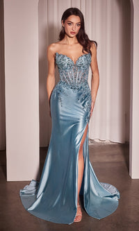 Light Blue Ladivine Long Formal Dress KV1112