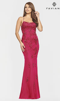 Raspberry Faviana Long Yellow Prom Dress with Strappy Back