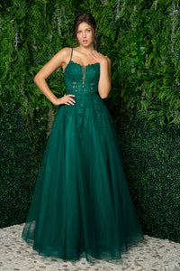 Emerald Blush Pink Embroidered Corset Ball Gown for Prom