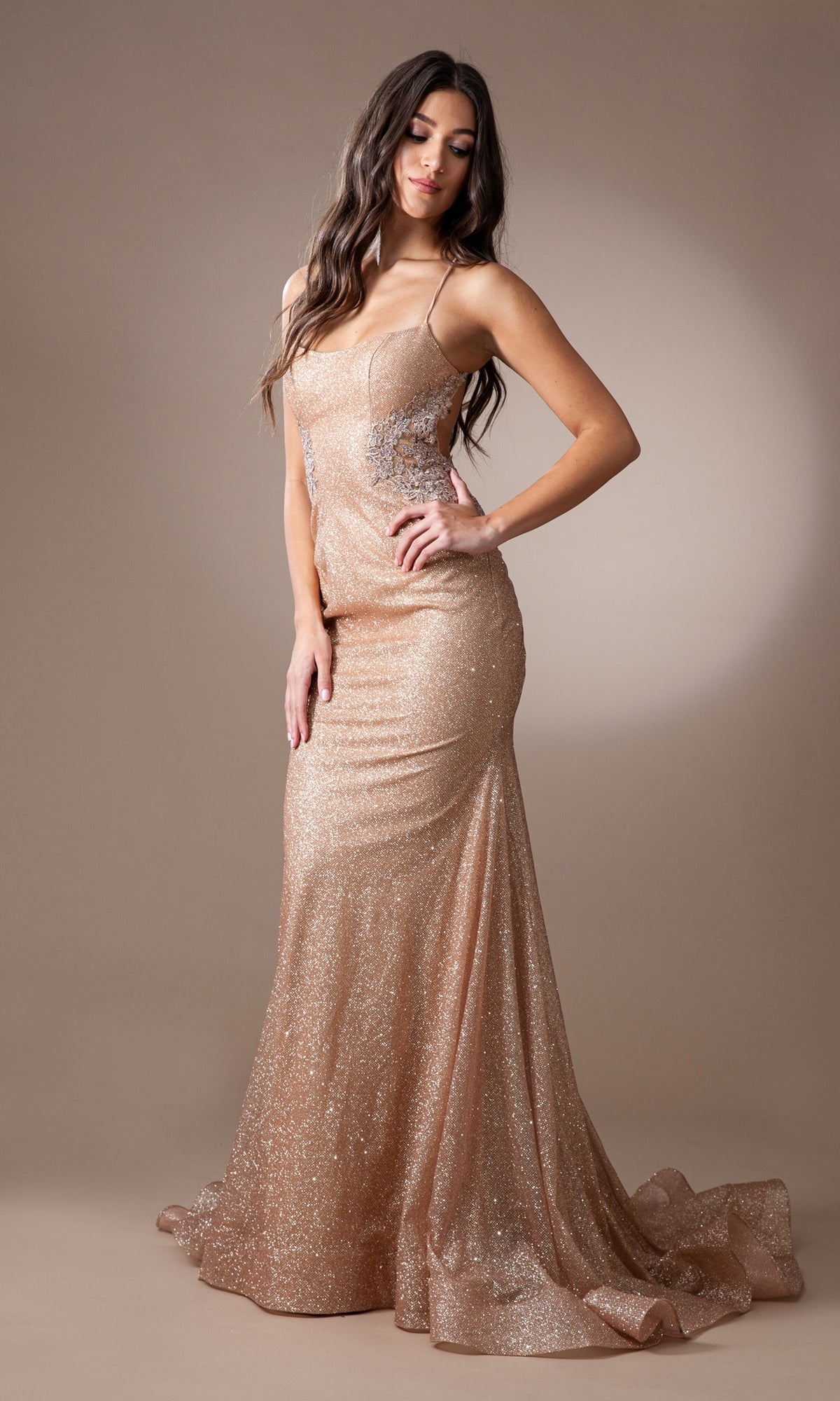 Rose Gold Amelia Couture Long Formal Dress tm1014