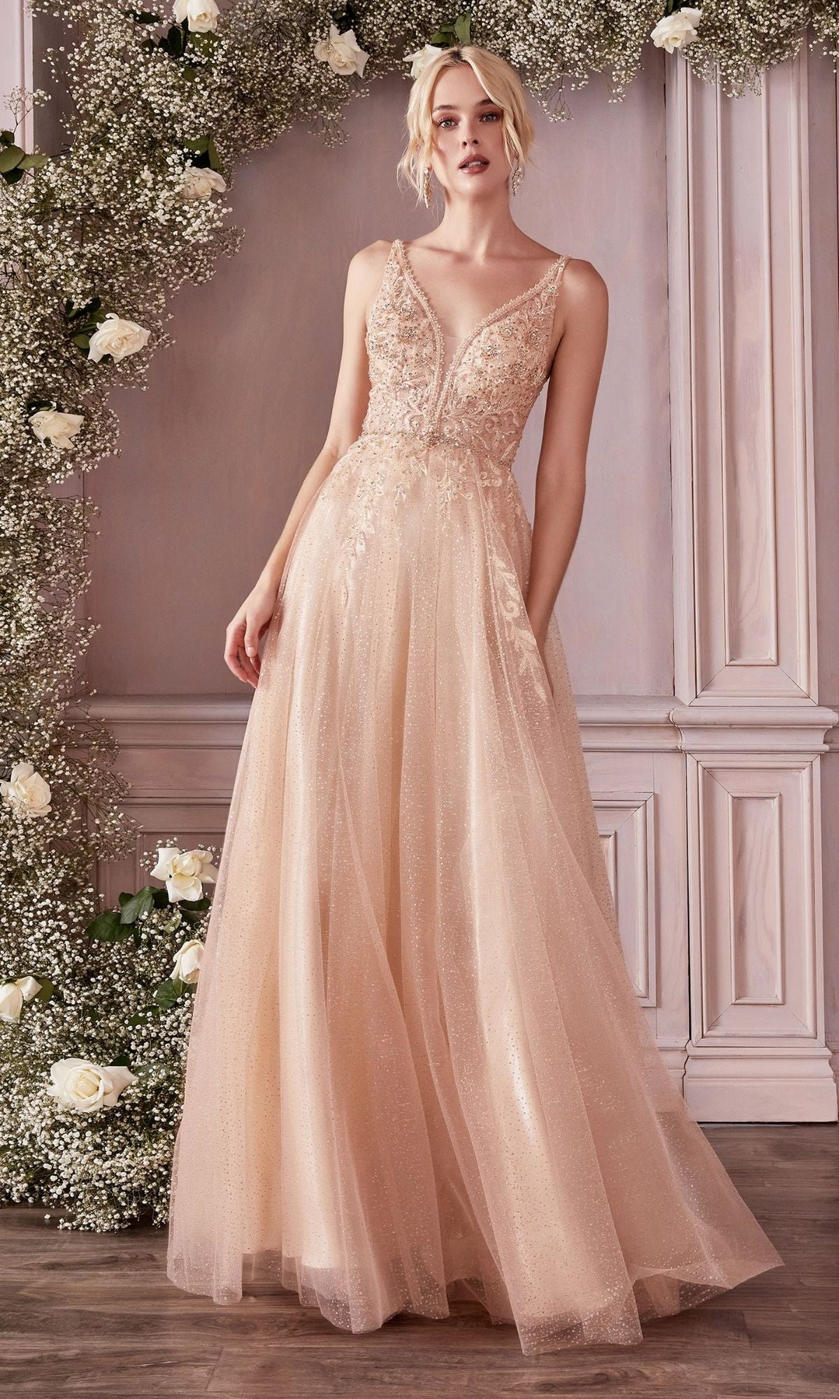 Champagne Ladivine Long Formal Dress CD0196