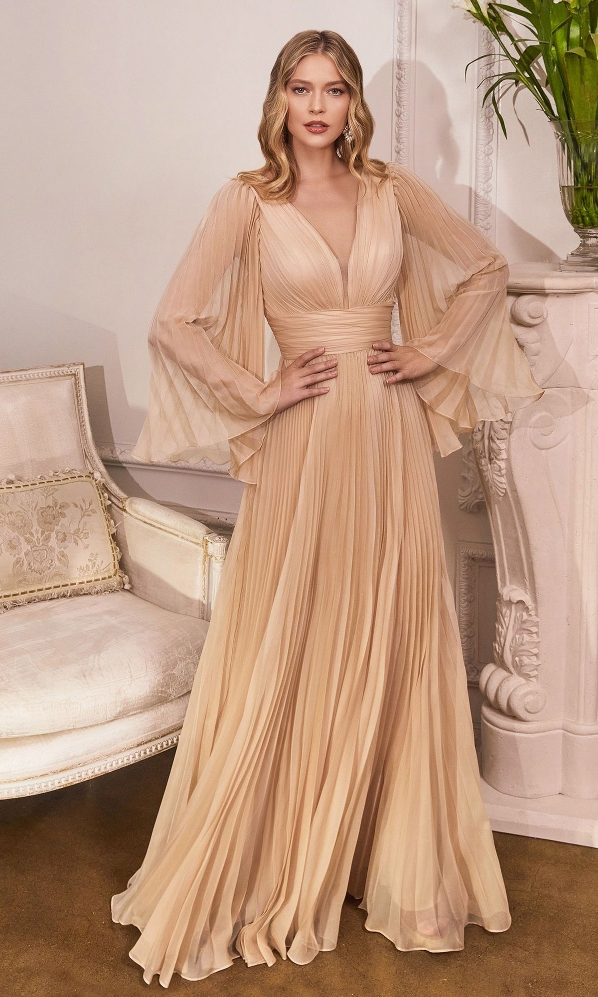 Champagne Ladivine Long Formal Dress cd242