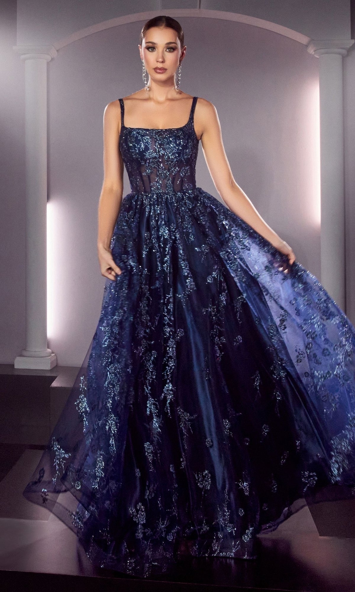 Navy Ladivine Long Formal Dress j840