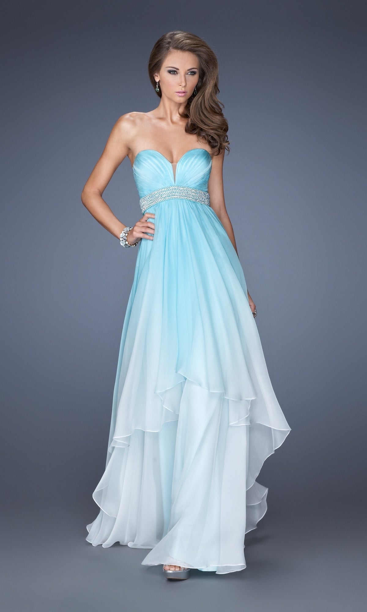 La Femme Strapless Ombre High-Low Prom Dress -PromGirl