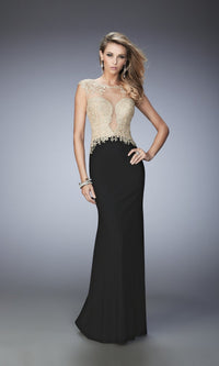 Black/Gold Long Formal La Femme Dress 22349