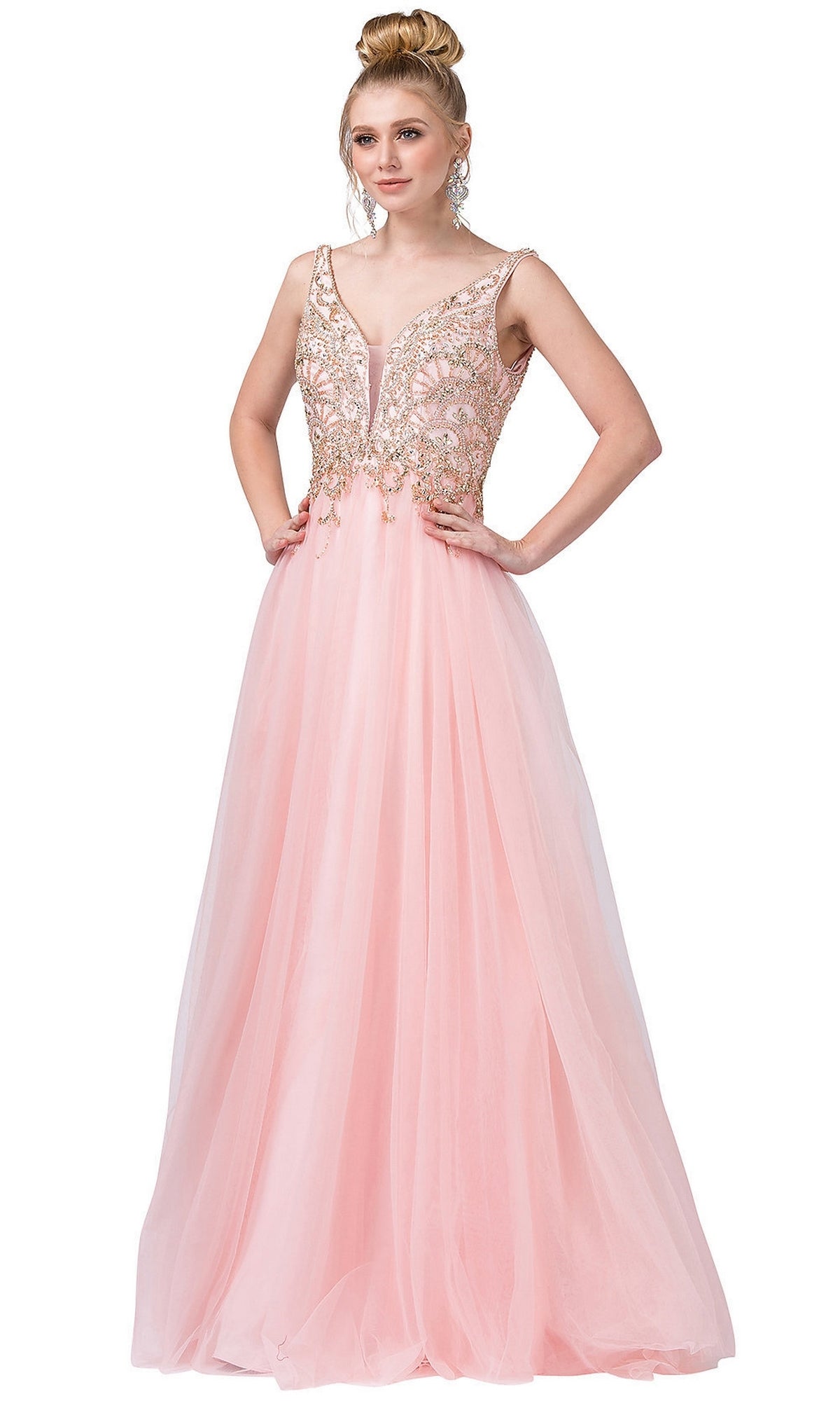 Backless Tulle Formal Dress with Beaded Bodice