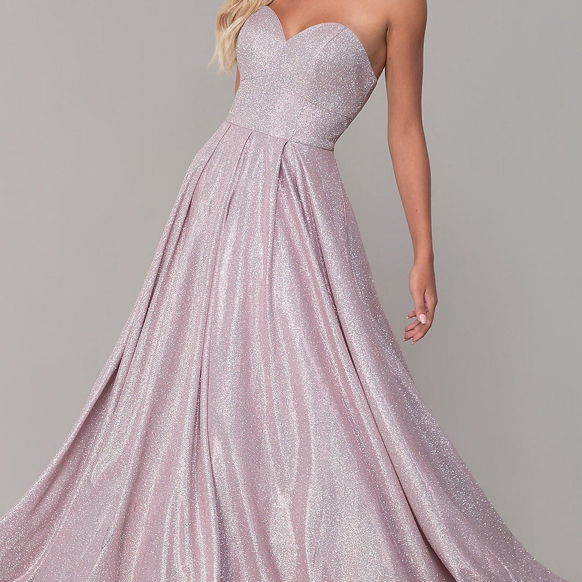 Strapless Sweetheart Sheer-Bodice Long Prom Dress
