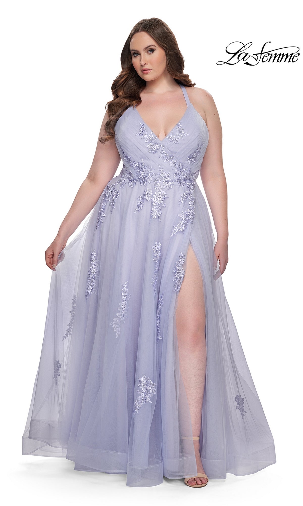 Metallic Long La Femme Plus-Size Prom Dress