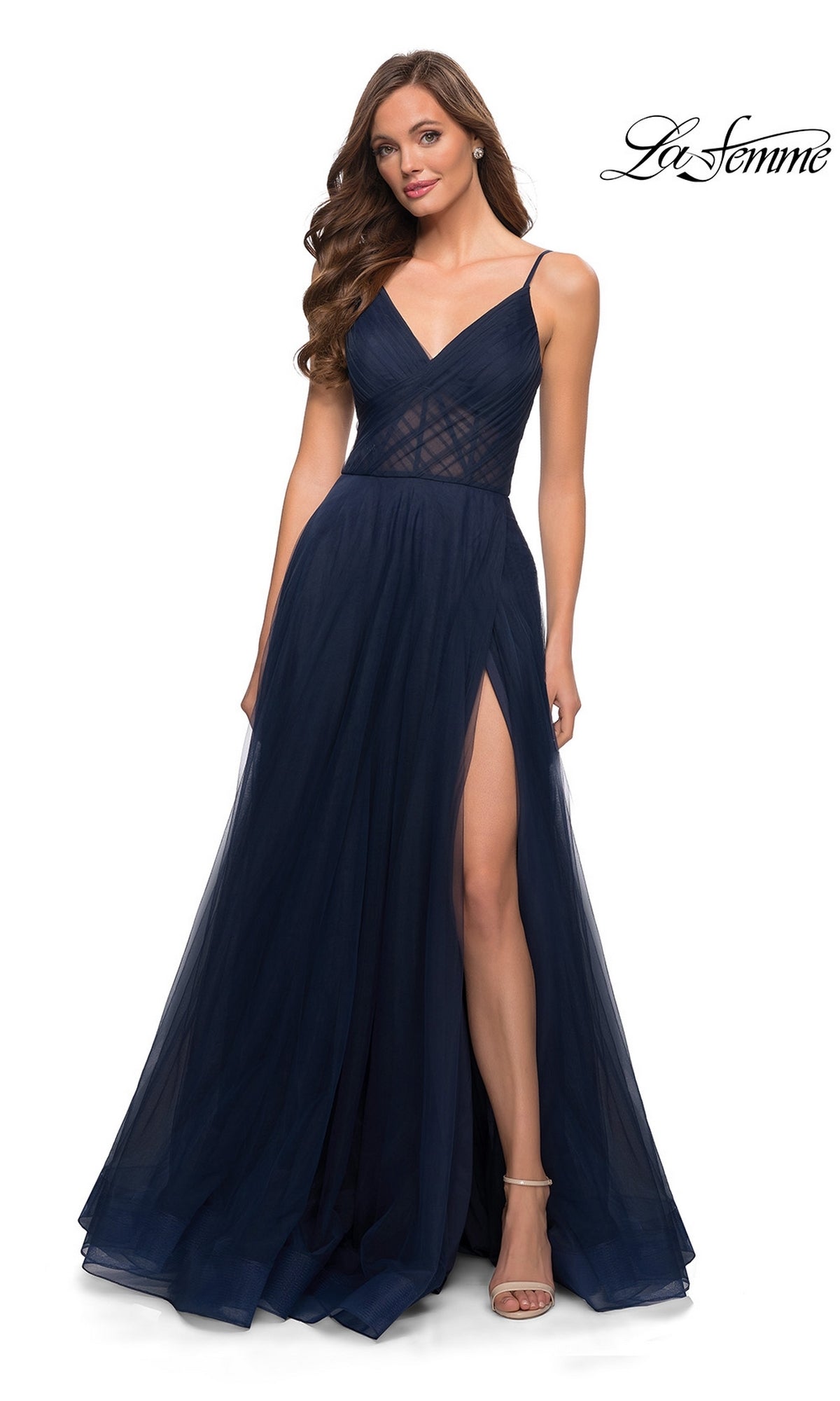 La Femme Navy Prom Dress