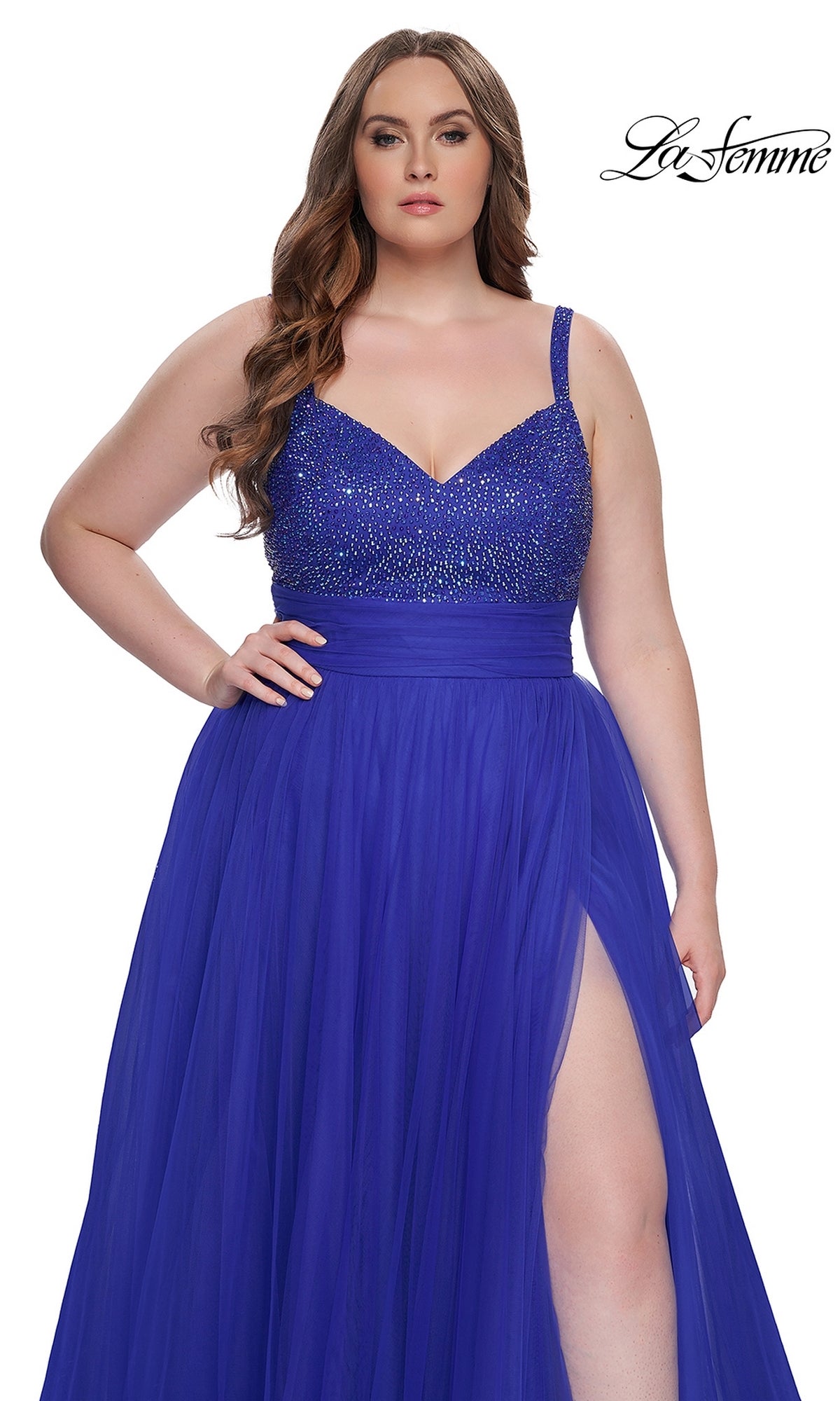 La Femme Long Strapless Plus-Size Formal Gown